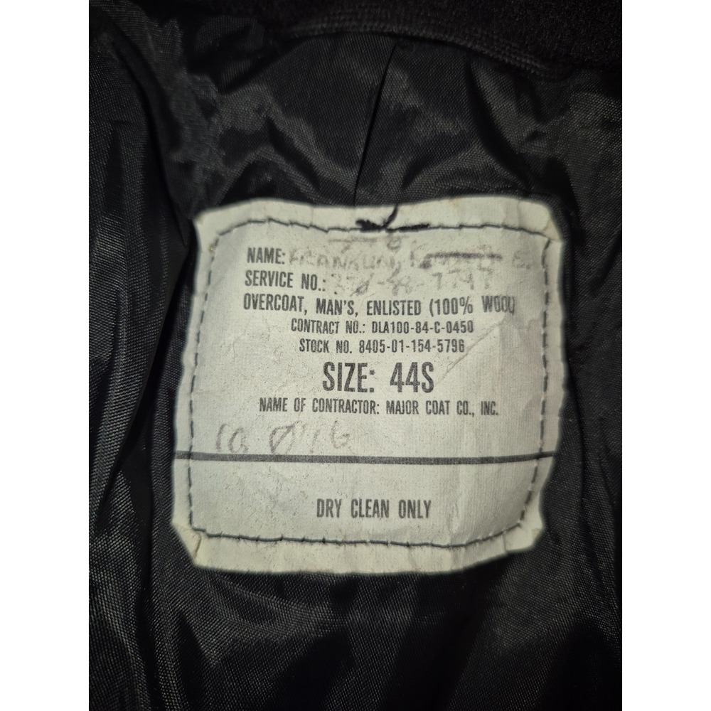 VTG 1980s US Navy Military Wool Pea Coat Black Anchor Buttons 44S Major Coat Co - Picture 4 of 4